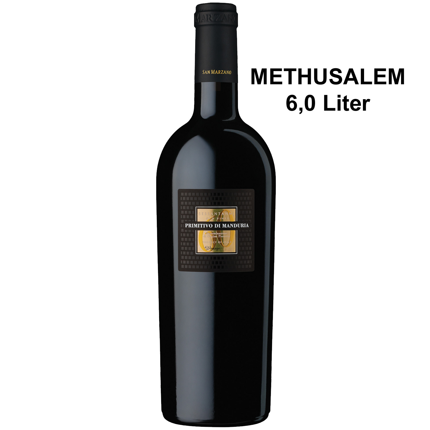 Italienischer Rotwein Methusalem Flasche Sessantanni Old Vines Primitivo di Manduria