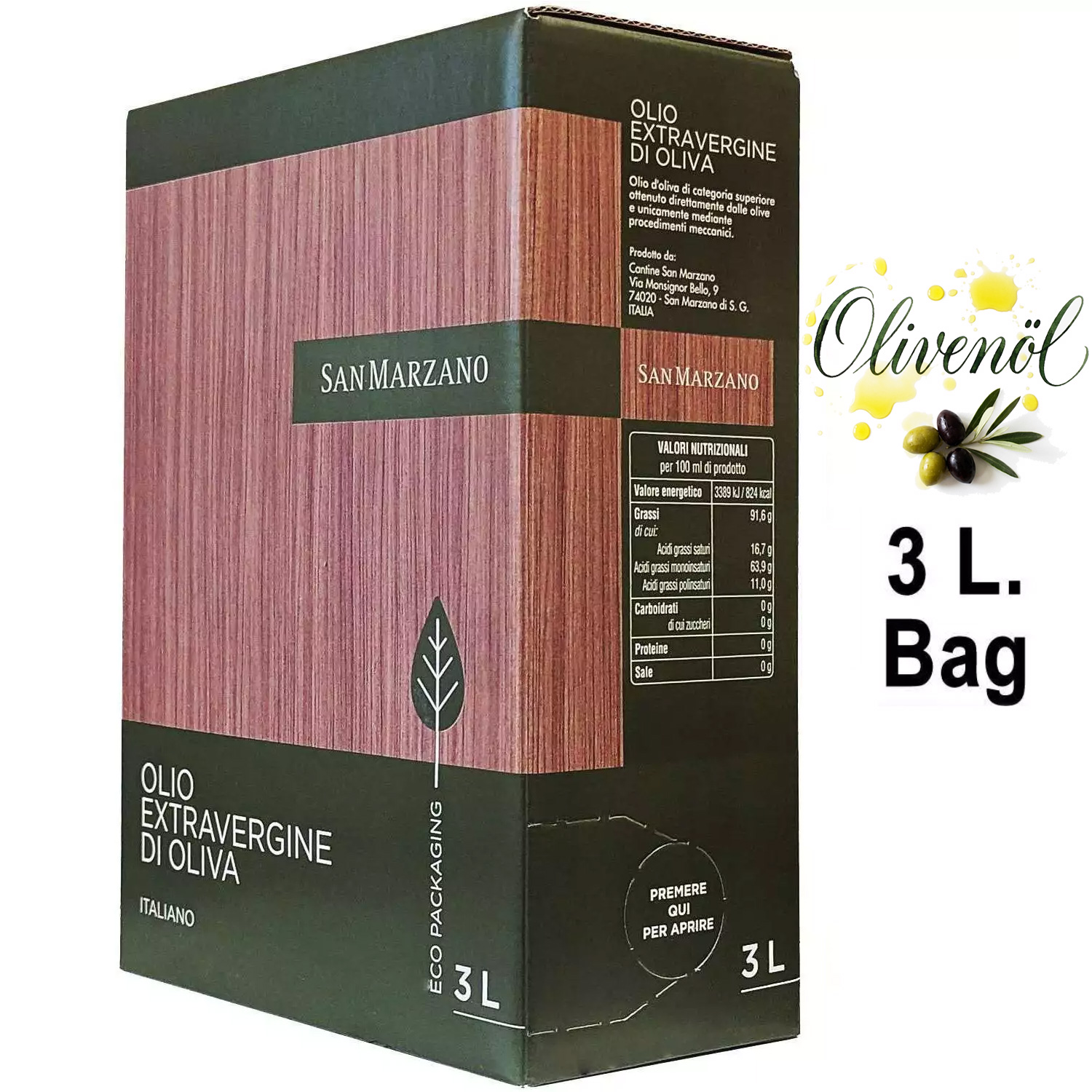 San Marzano Olio Extravergine di Oliva 3 Liter Bag San Marzano Olio Extravergine di Oliva 3 Liter Bag