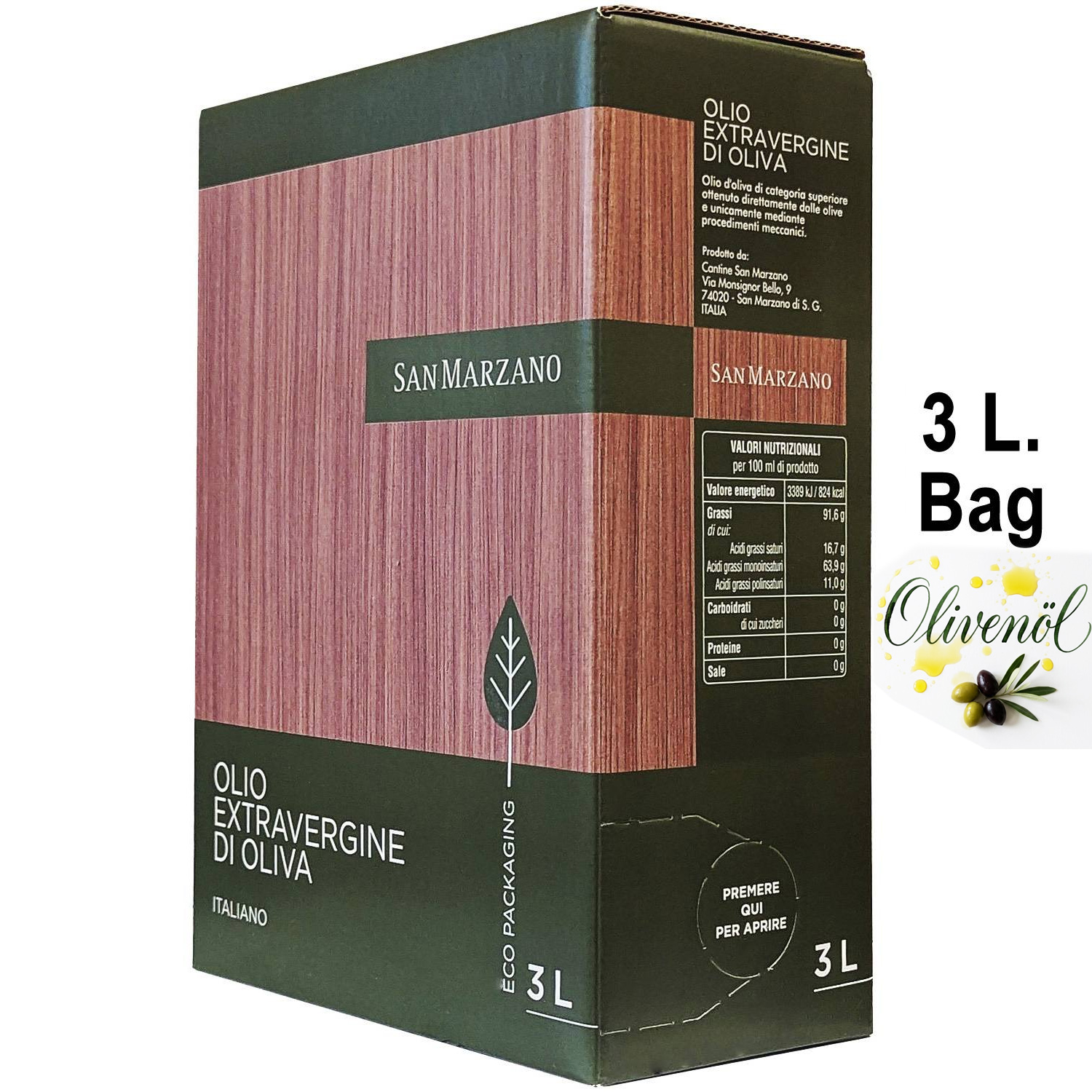 San Marzano Olio Extravergine di Oliva 3 Liter Bag San Marzano Olio Extravergine di Oliva 3 Liter Bag