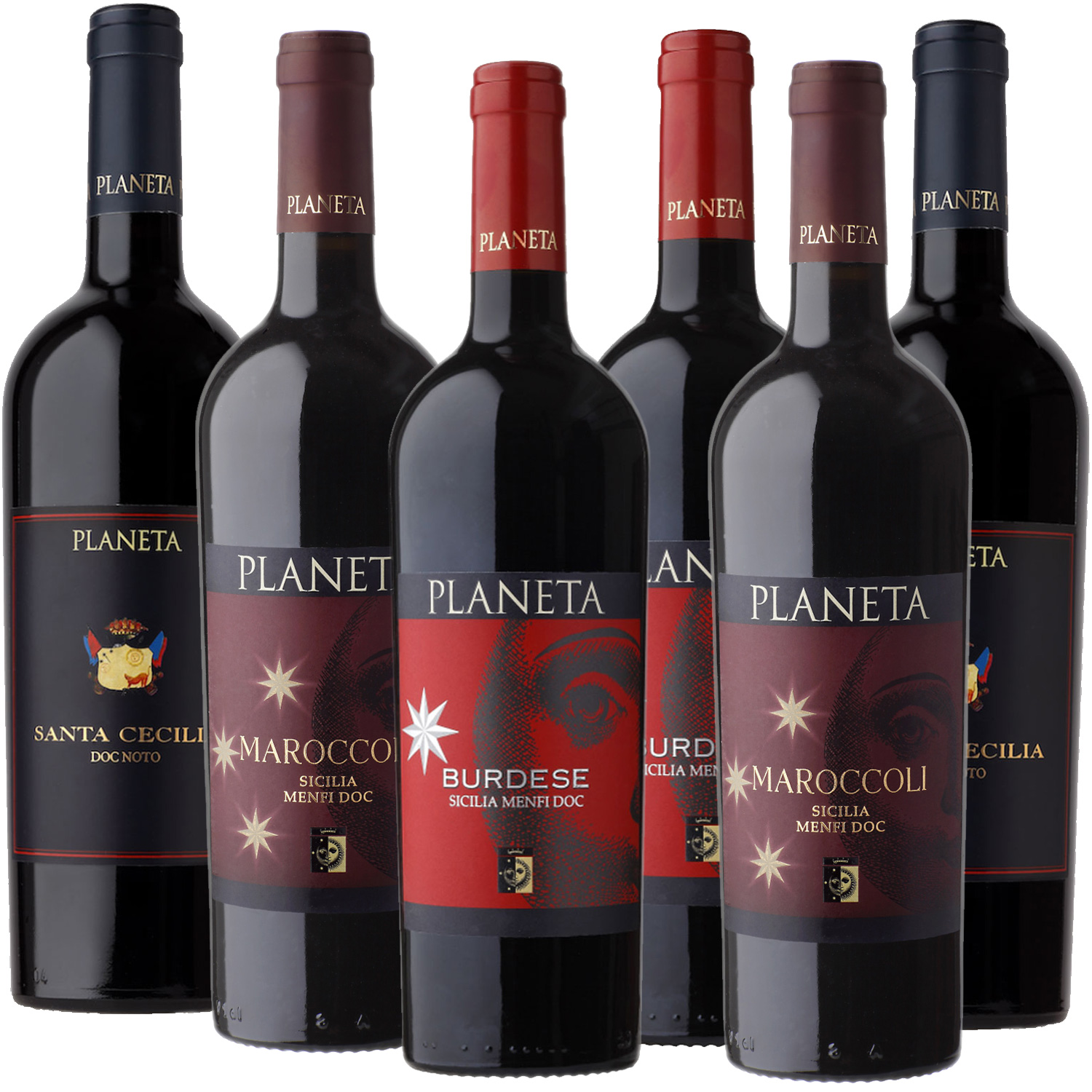 6er Paket. Trockene italienische Rotweine vom Weingut Planeta
